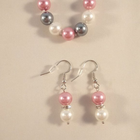 8mm Tri Color South Sea Shell Pearl Necklace + Earrings Set AAA+ Gorgeous Gift - Picture 3 of 3